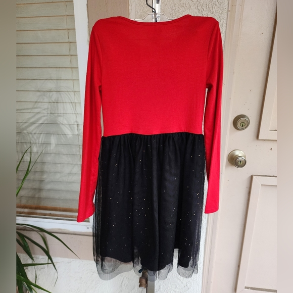 8 Girls Kids DISNEY Sequin Minnie Mouse Long Sleeve Tulle Dress red black - Picture 8 of 13